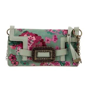Vintage D&G Floral Shoulder Bag or Clutch in Green and Pink Antiqued Goldtone HW